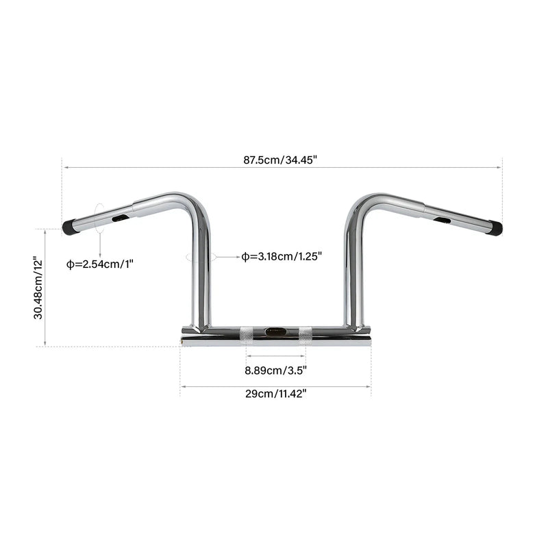 Harley Dyna FXDB, Fat Bob FXDF 12" Chrome Rise Handlebar (2006-2017)