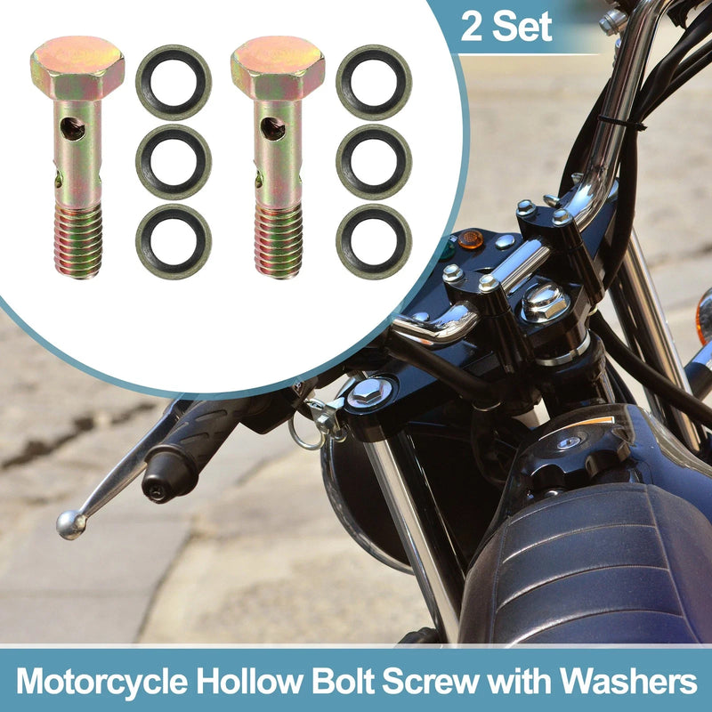 Motorcycle 2 x M6x1 28mm Length Hollow Bolt Screws with Washer