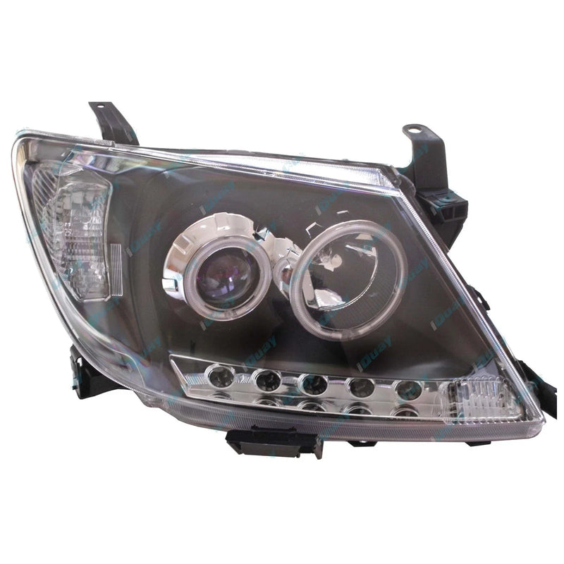 Toyota Hilux 2005~11 LED Black Projector Angel Eye DRL Halo Pair Headlights