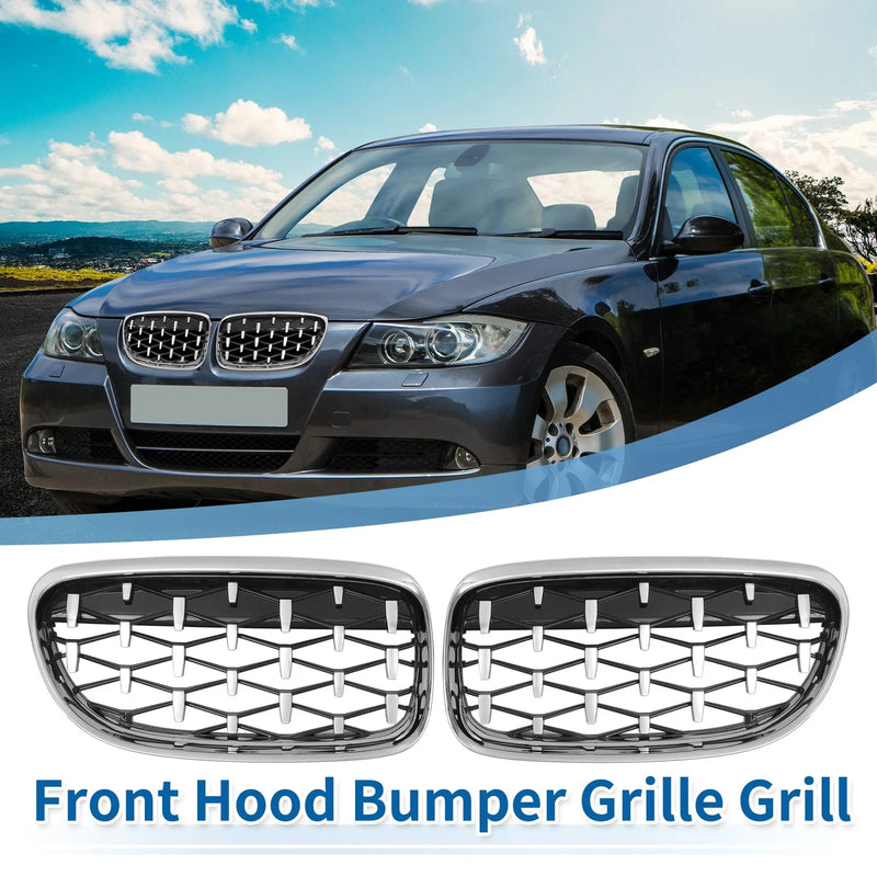BMW 335d 328i 335i E90 Silver Tone Pair Front Hood Bumper Grille