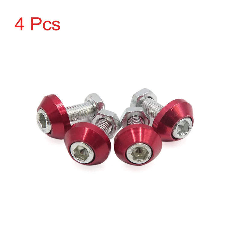 4pcs Rose Red 6mm Thread Diameter Motorcycle License Plate Frame Screws Bolts