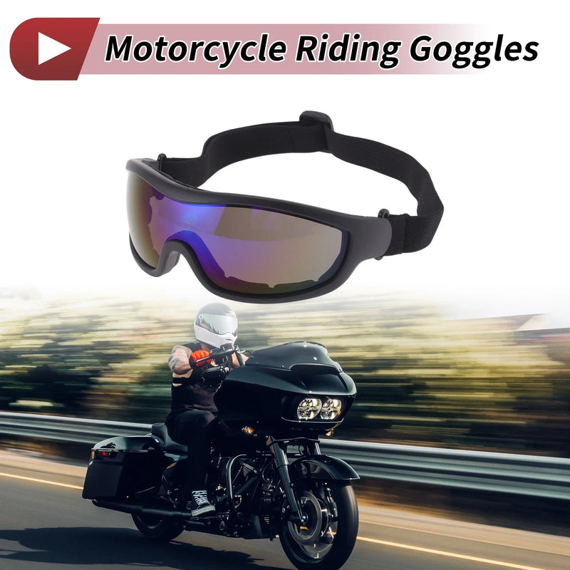 Motorcycle Riding Goggles Blue Lens Black Frame PC PU Cycling Sunglasses