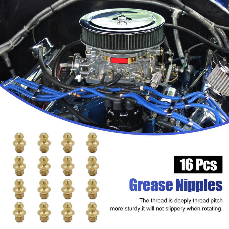 Motorcycle Car 16pcs 1/4-28 Brass Grease Nipple Fitting