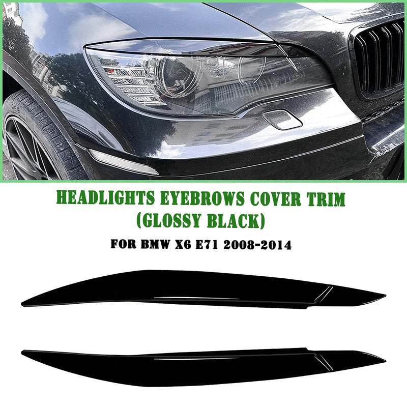 BMW X6 E71 Gloss Black Headlight Eyelid Covers (2008-2014)