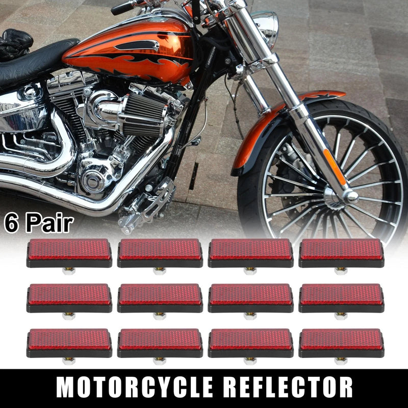 Motorcycle Bike Warning Reflector 6 Pair M6x1.0 Red Rectangle
