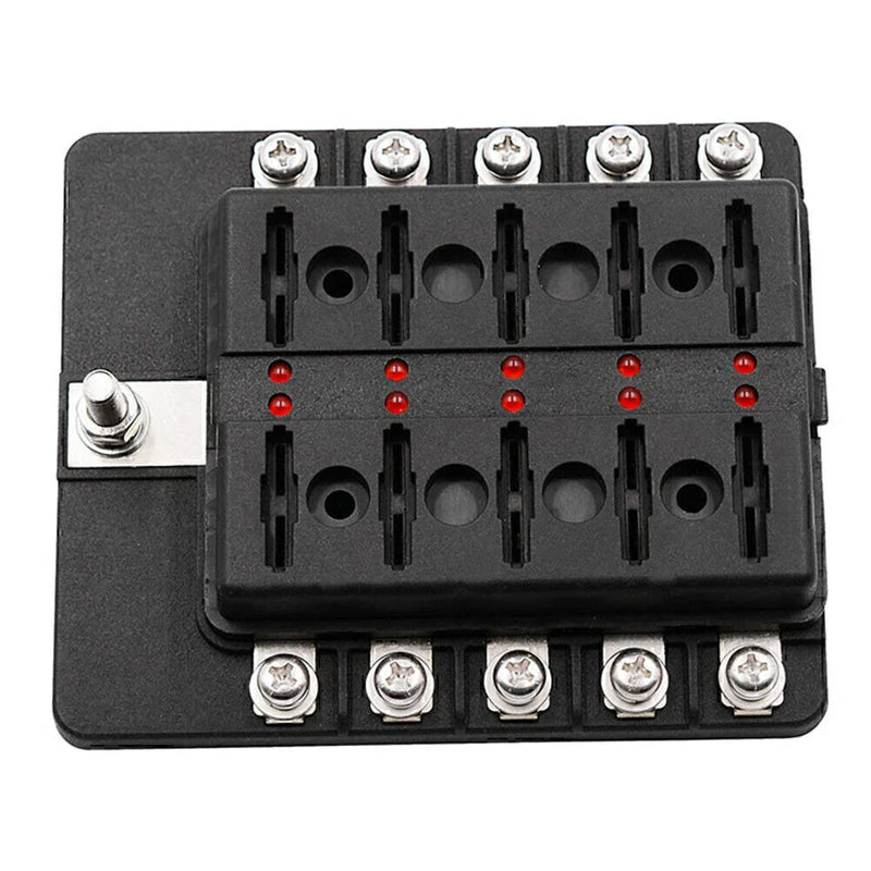 Marine 12V 10-Way Blade Fuse Holder Box with LED Indicator (N/A)