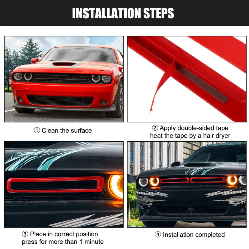 Dodge Challenger 2015-2022 Red Trim Front Grill Mesh Grille Inserts