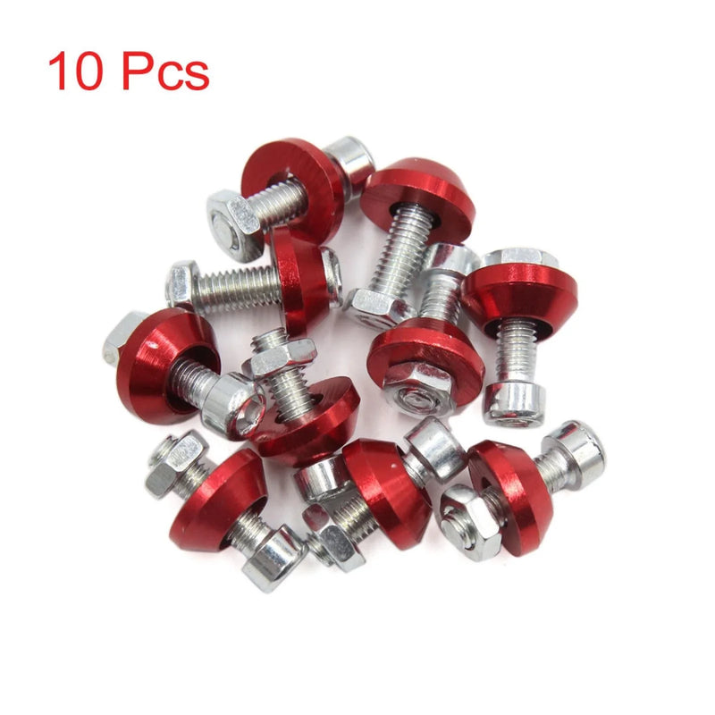 Motorcycle 10pcs Red 6mm Thread License Plate Frame Screws Bolts Caps