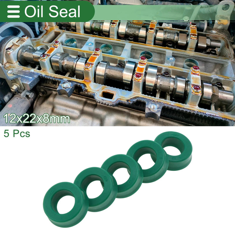 Oil Seal Rotary Shaft Seal TPU 12x22x8mm High Pressure Green 5 Pcs