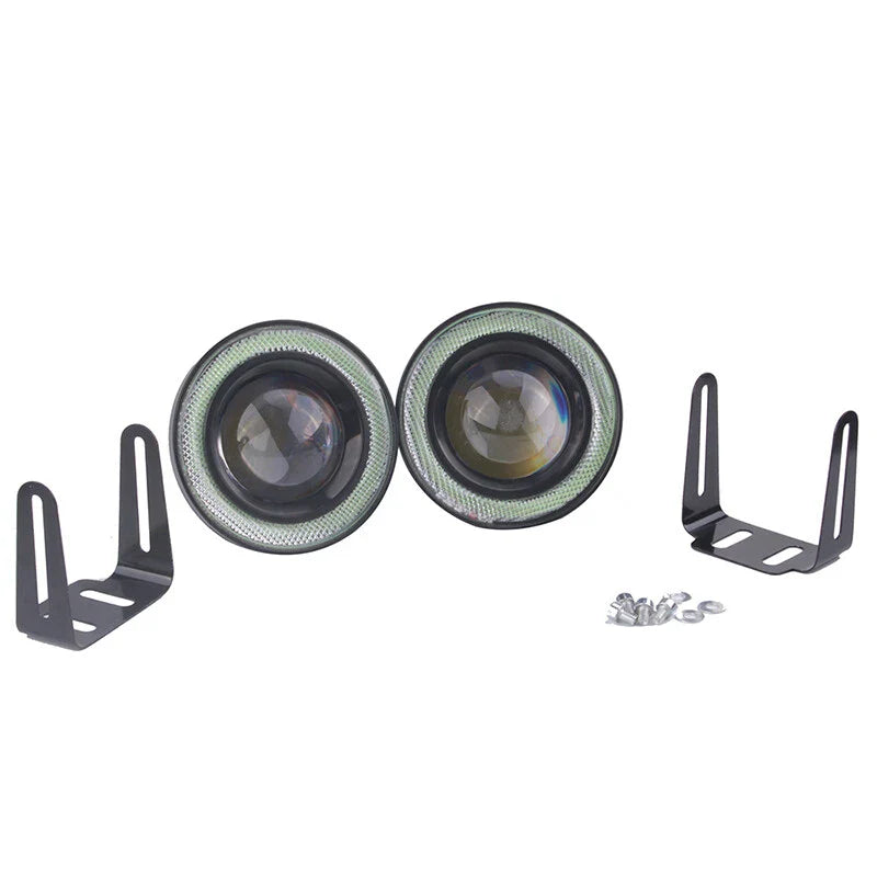 Car Truck 2 x 3" LED Fog Lights Round Blue COB Angel Eyes Halo