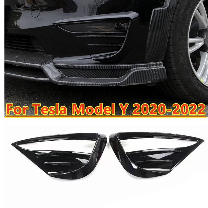Tesla Model Y 2 x Black Front Fog Light Cover Air Vent Trim (2020–2023)