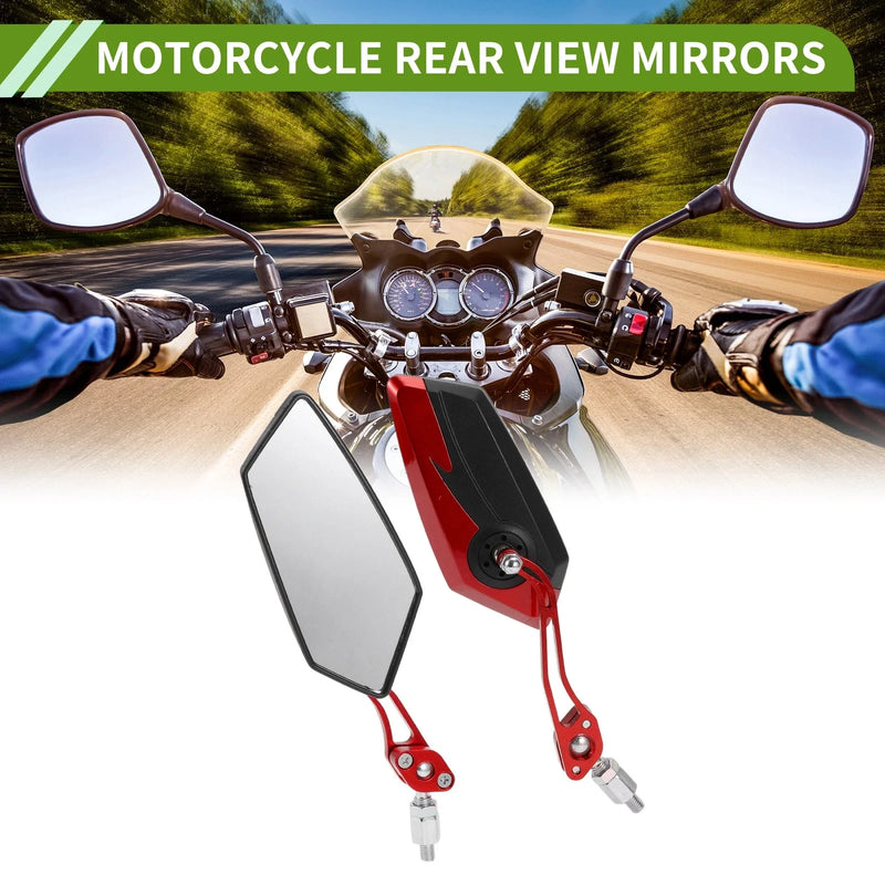 Motorcycle Rear View Mirror Polygonal Shape Black Red Aluminum Alloy