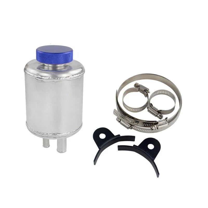 Universal Aluminum Racing Power Steering Fluid Reservoir Tank + Clamps