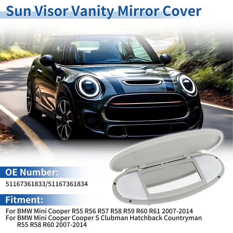 BMW Mini Cooper R55 R56 Gray Sun Visor Vanity Mirror Cover