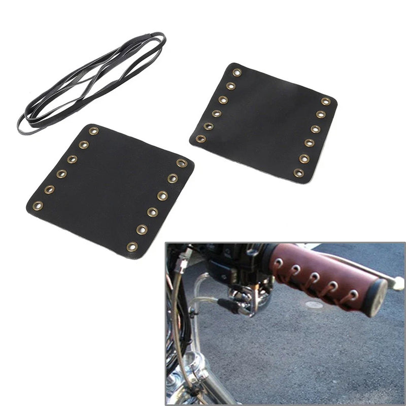 Universal Motorcycle - Black 22mm Leather Hand Grips Covers