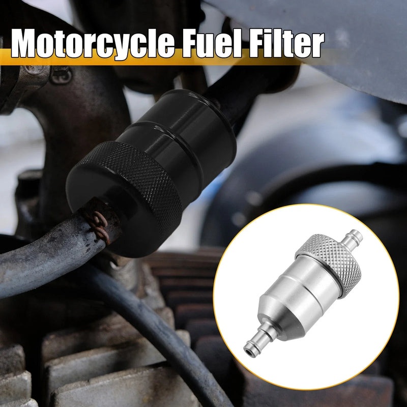 Motorcycle 6.4mm 1/4" Dia Hose Petrol Oil Fuel Filter Cleaner Silver Tone