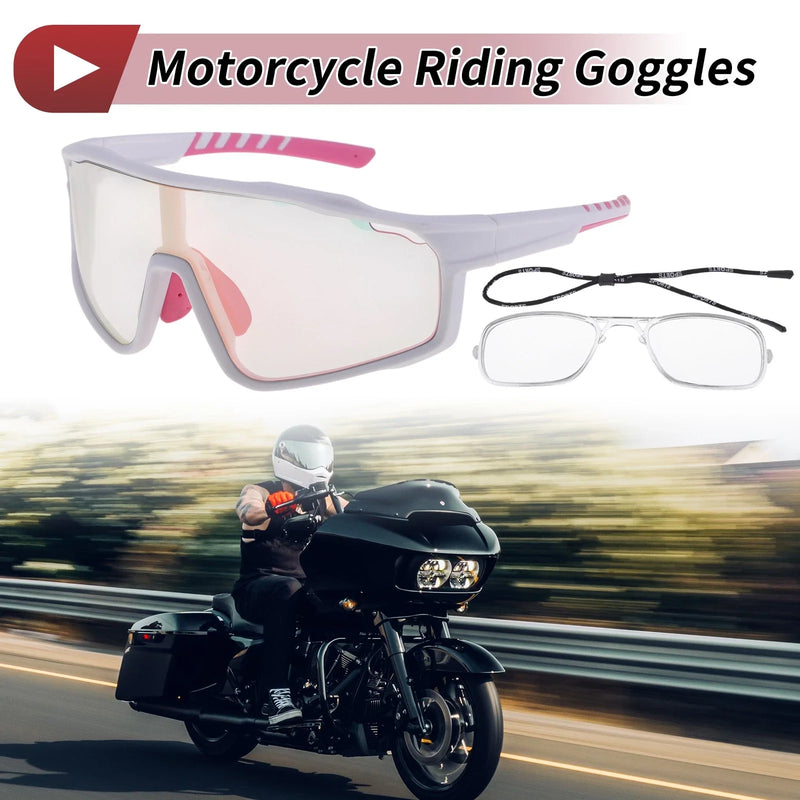 Motorcycle Riding Goggles Light Pink Lens White Pink Frame PC UV400
