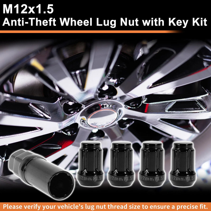 Honda Toyota Black M12x1.5 Tire Wheel Locking Nuts  with Socket Key