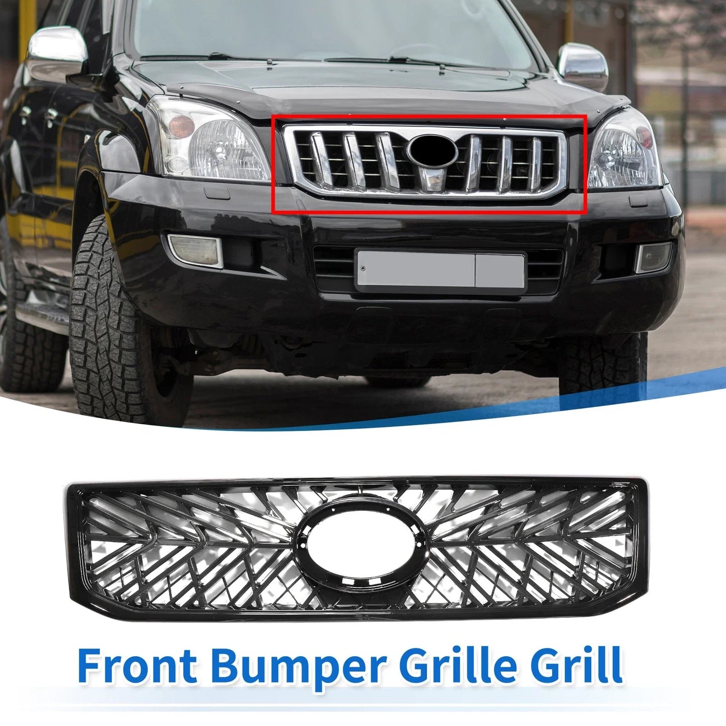 Front Upper Bonnet Bumper Grille for Toyota Land Cruiser Prado (2002-2009)