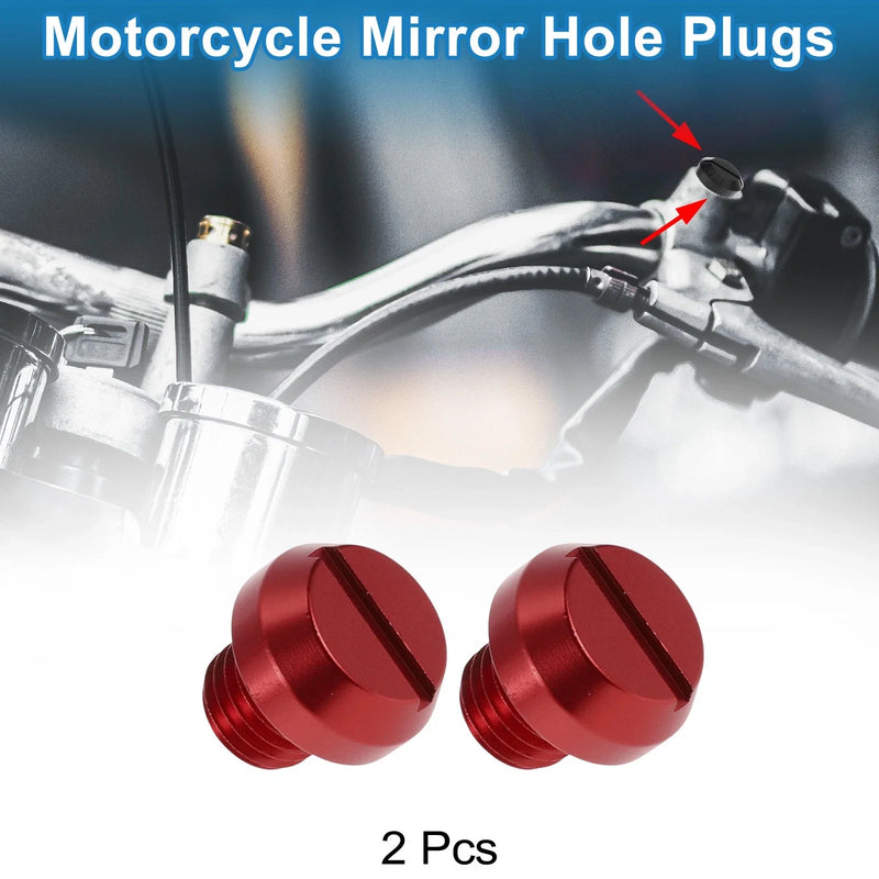 Motorcycle 2 x Mirror Hole Plugs M10x1.25 Right Hand Red Mirror Screws