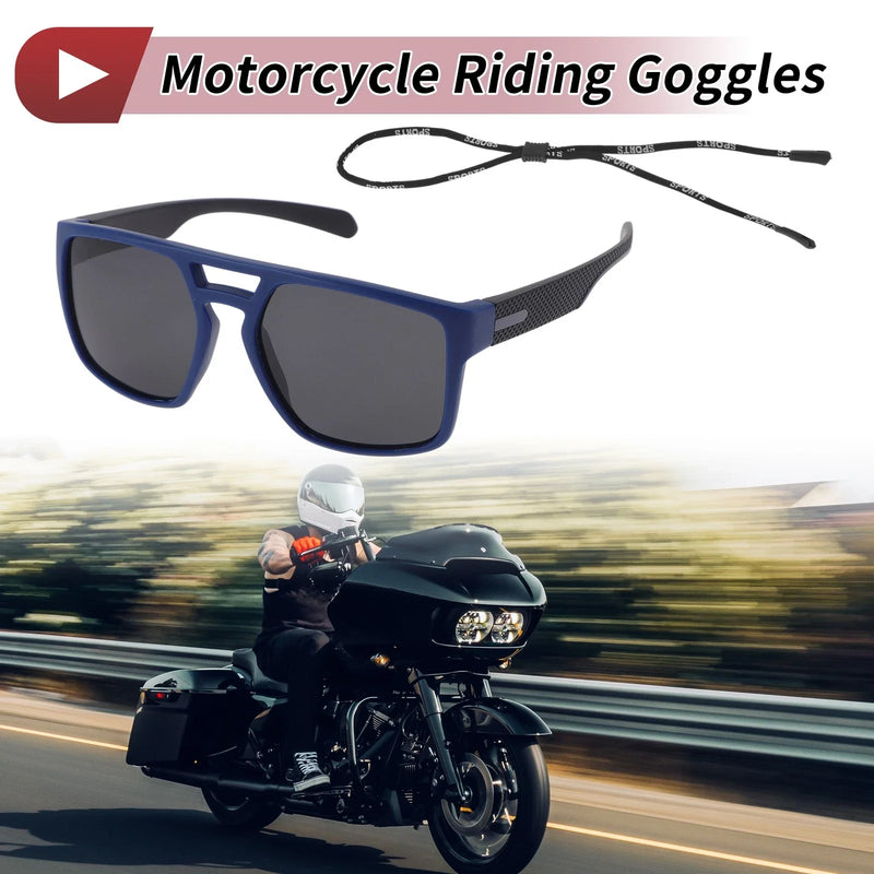 TR Motorcycle Riding Goggles Black Lens Blue Frame Tri-Acetyl Cellulos
