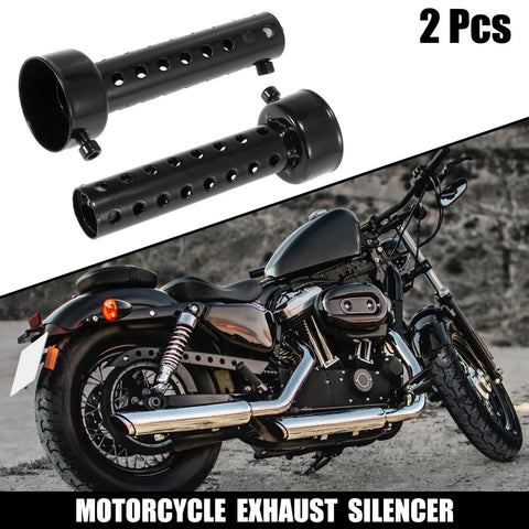 2 x 45mm Universal Motorcycle Exhaust Silencer Muffler Pipe Black