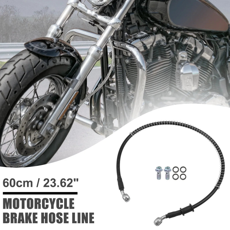 Motorcycle 60cm Brake Line Oil Hose Pipe with Spring Protection Black