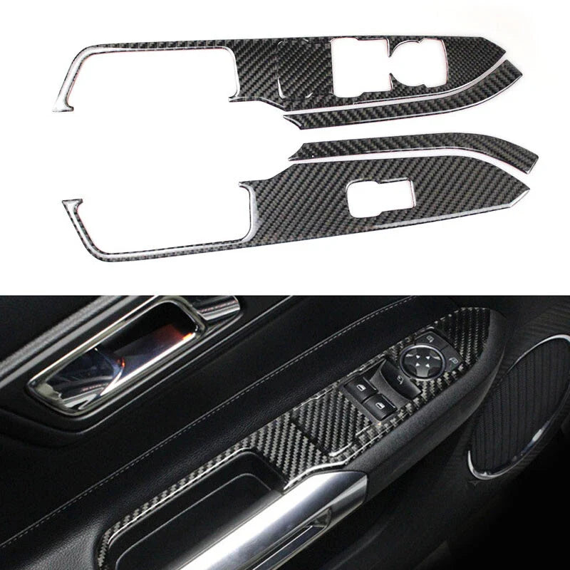 Ford Mustang 2015-2018 Carbon Fiber Window Switch Door Handle Cover Trim fit
