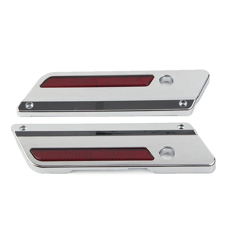 Harley Touring Saddlebag Latch Plate Covers with Red Reflectors (1993-2013)