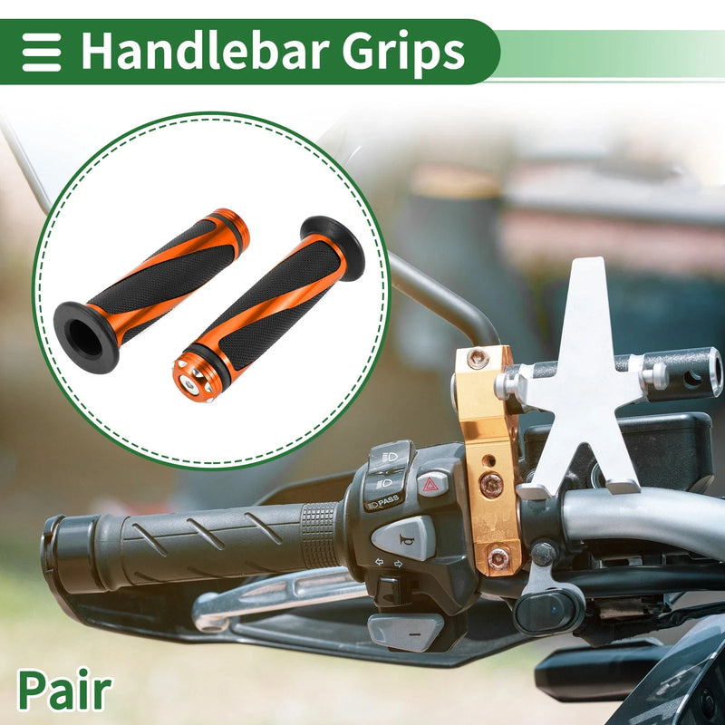 Motorcycle Hand Grips 7/8" 22mm Motorcycle Grips Rubber Black Orange