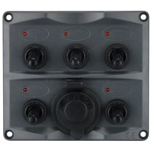 Marine Switch Panel 5 Gang with Dual USB Port & LED Indicators, Water Resistant
