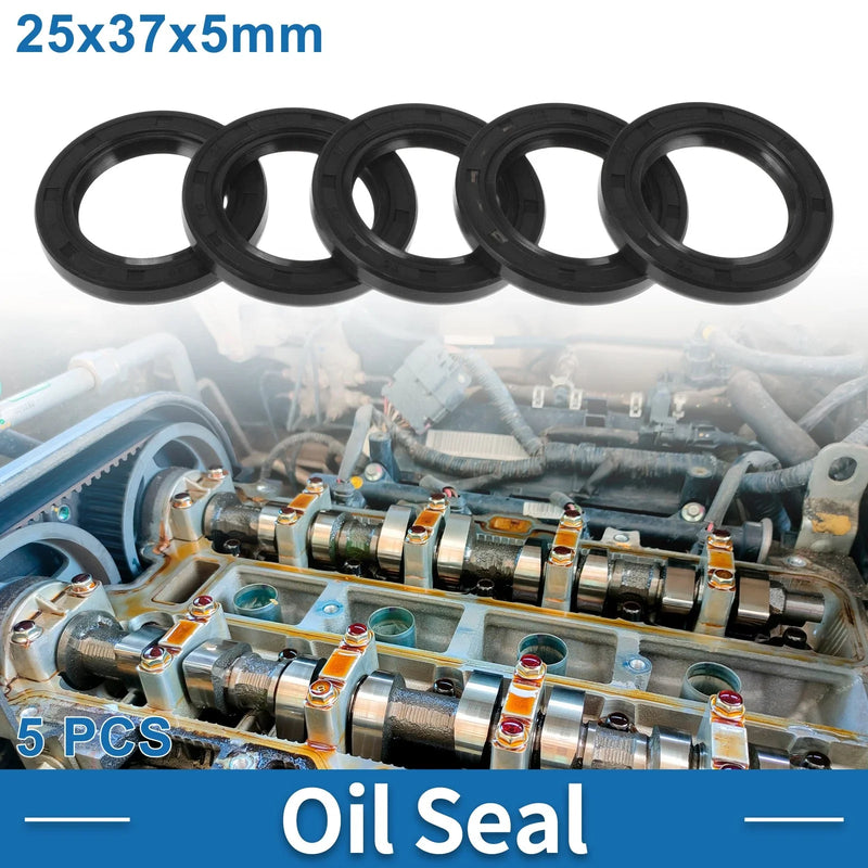 Rotary Shaft Seal Oil Seal 25x37x5mm Nitrile Rubber Black 5 Pcs