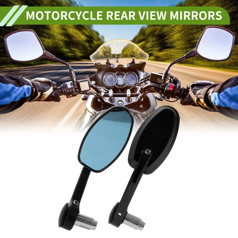 Motorcycle Rear View Mirrors Oval Shape Handlebar Mirrors Black Aluminum Alloy