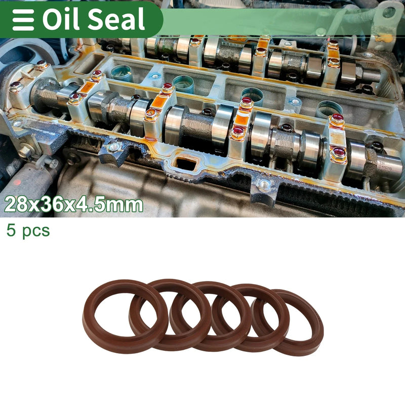 Make Model Oil Seal Rotary Shaft Seal FKM Rubber 28x36x4.5mm Brown 5 Pcs
