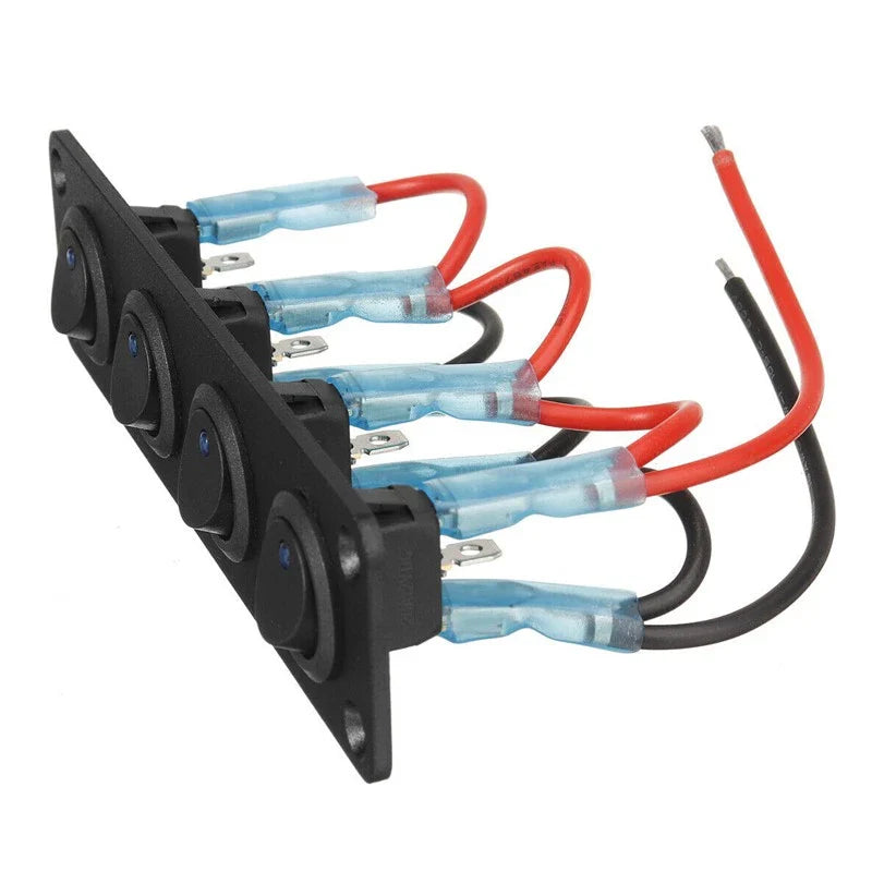Car Boat Marine RV Truck 4 Gang Blue LED 12V Toggle Rocker Switch Panel