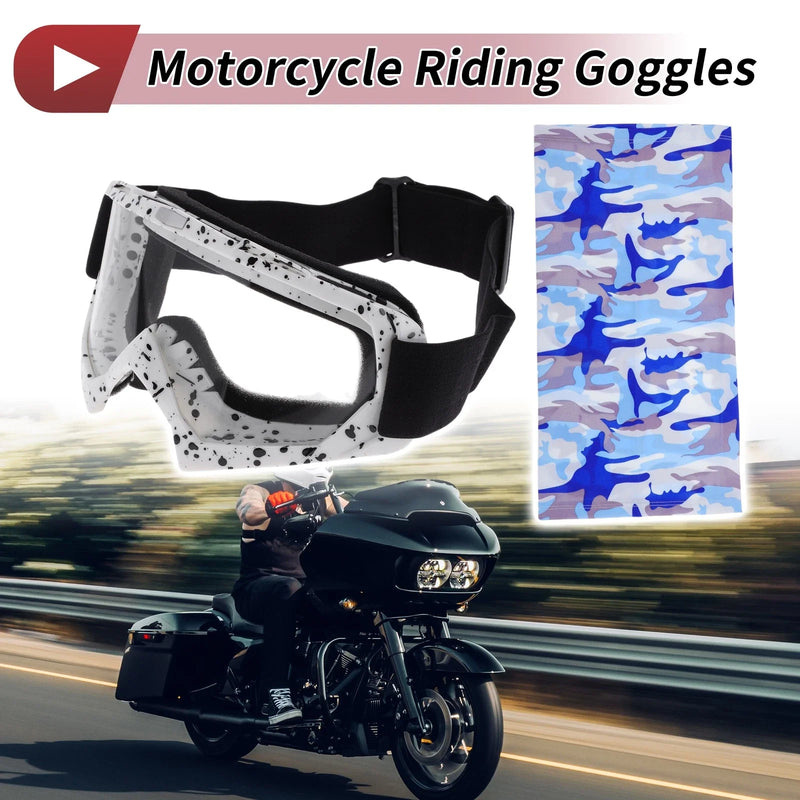 Cycling Sunglasses Motorcycle Riding Goggles Transparent Lens White Frame