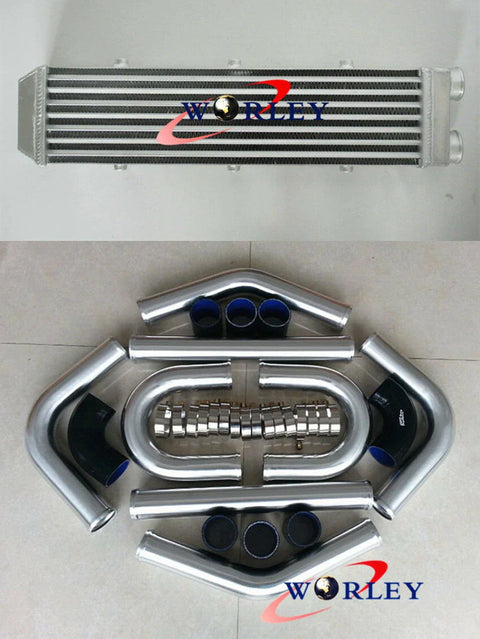 Aluminum Turbo Intercooler 2" 550x140x80mm + Piping Blue Hose Kits