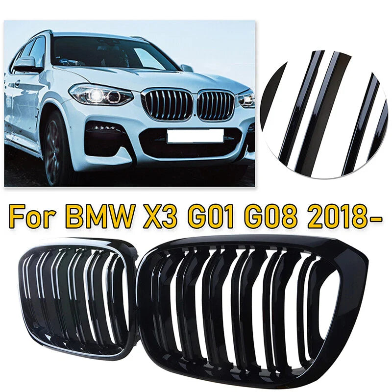 BMW X3 G01, X4 G02 2 x Glossy Black Front Kidney Grilles (2018-2022)