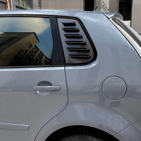 VW Polo MK4 2 x Carbon Style Rear Window Louver Covers (2001-2009)