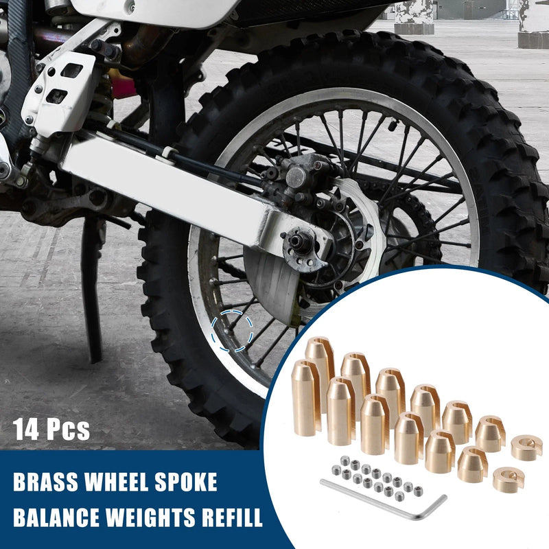 Motorcycle 14 x Brass Wheel Spoke Balance Weights Refill with Wrench