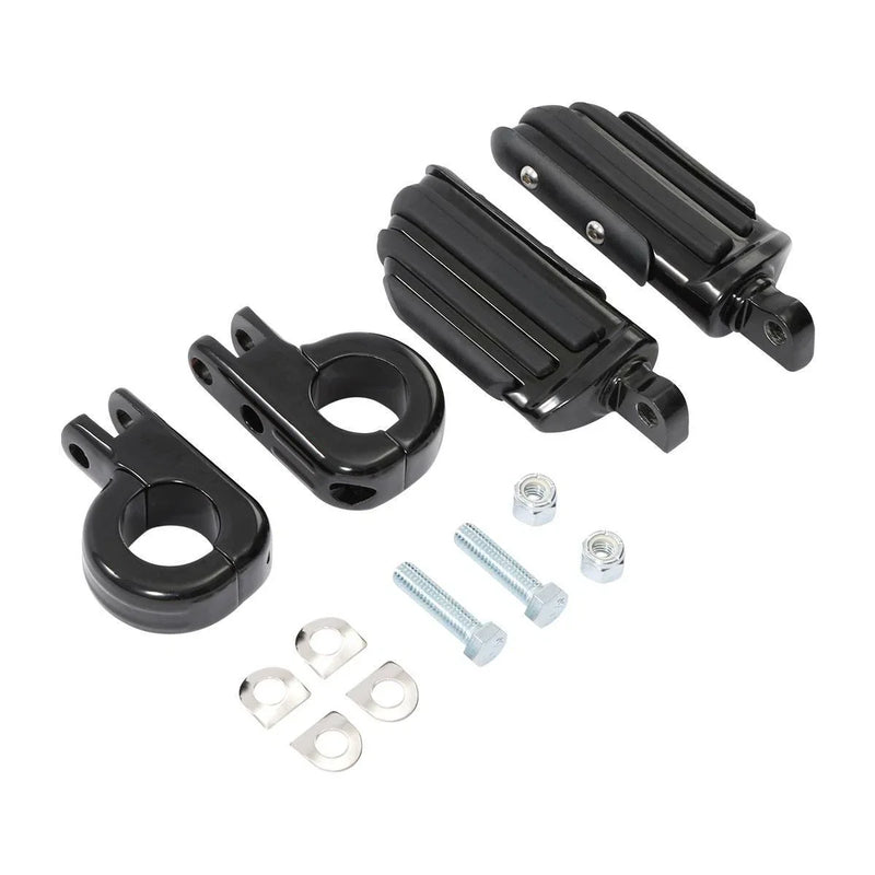Harley 1 1/4" Black Highway Engine Guard Footpeg Mount Clamps