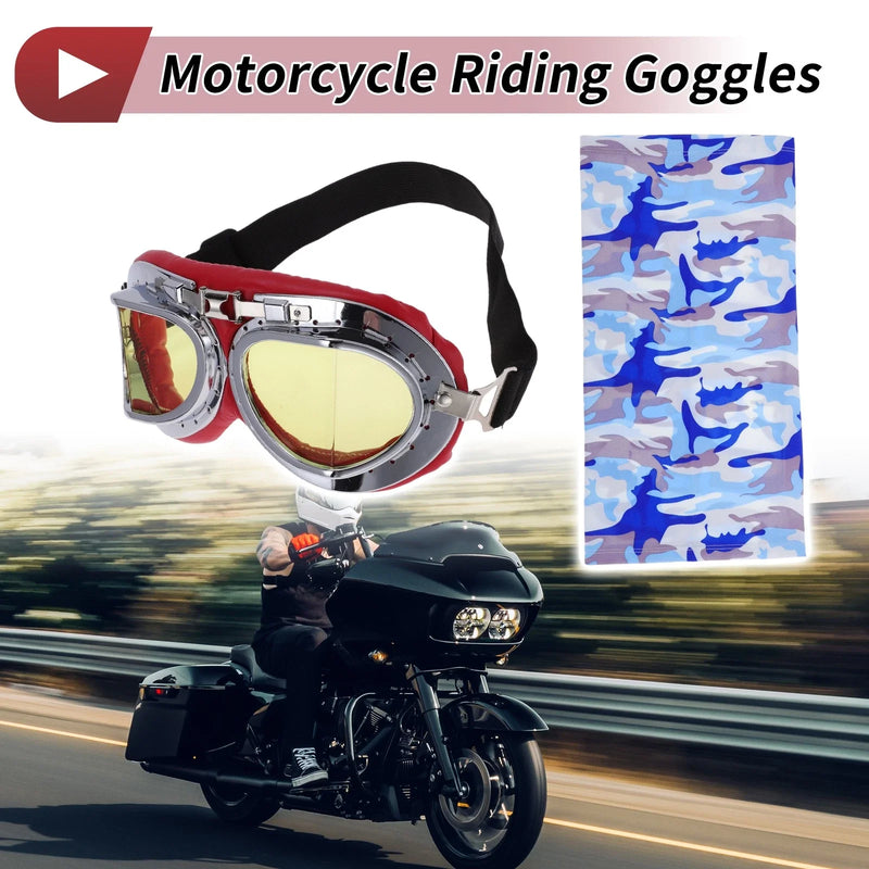 Motorcycle Riding Goggles Yellow Lens Red Frame PC Cycling Sunglasses