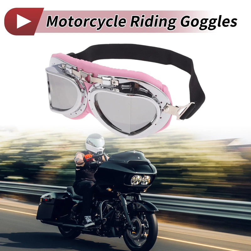 Motorcycle Riding Pink Silver Lens Silver Frame PC PU Sponge Goggles
