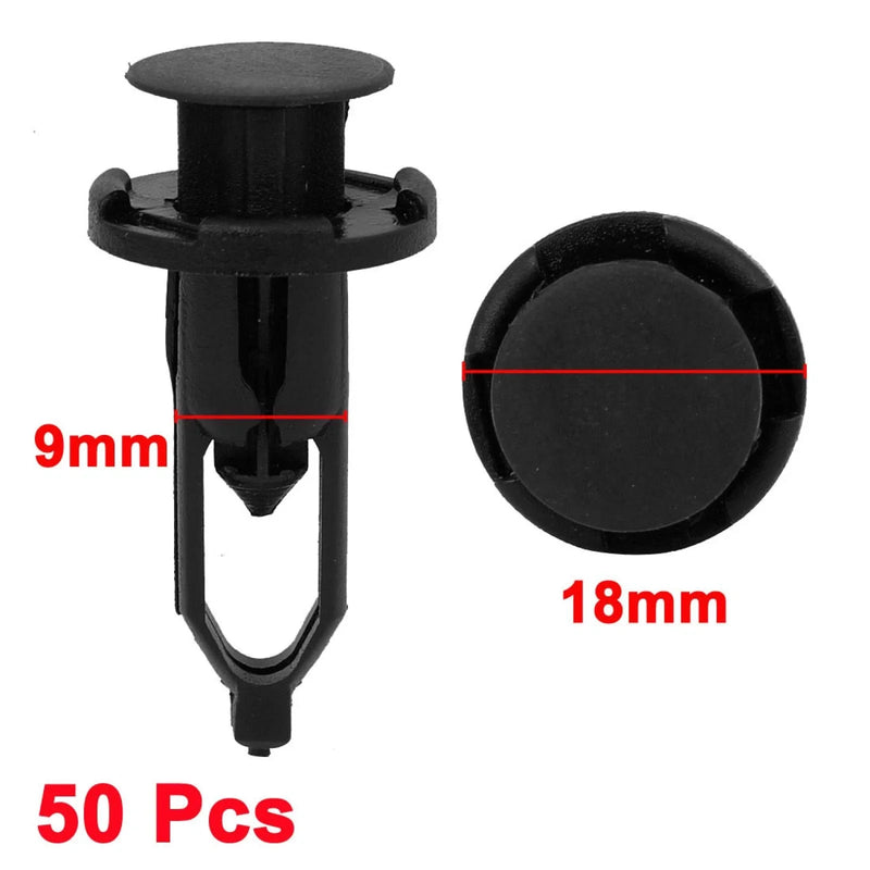 Toyota 50 Pcs 18mm Head 9mm Hole Black Rivet Fastener Fender Bumper Clip