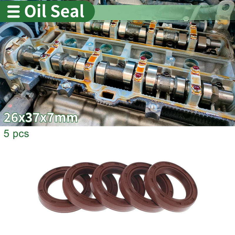 Oil Seal 26x37x7mm Brown 5 Pcs Rotary Shaft Seal FKM Rubber