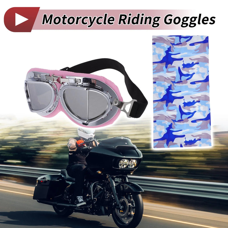 Motorcycle Riding Goggles Silver Tone Lens Pink Frame PC Cycling Sunglasses