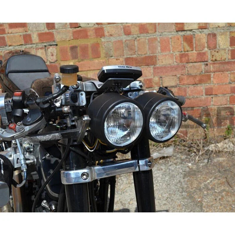Universal Motorcycle Street Fighter Black Twin Headlight Dual Lamp