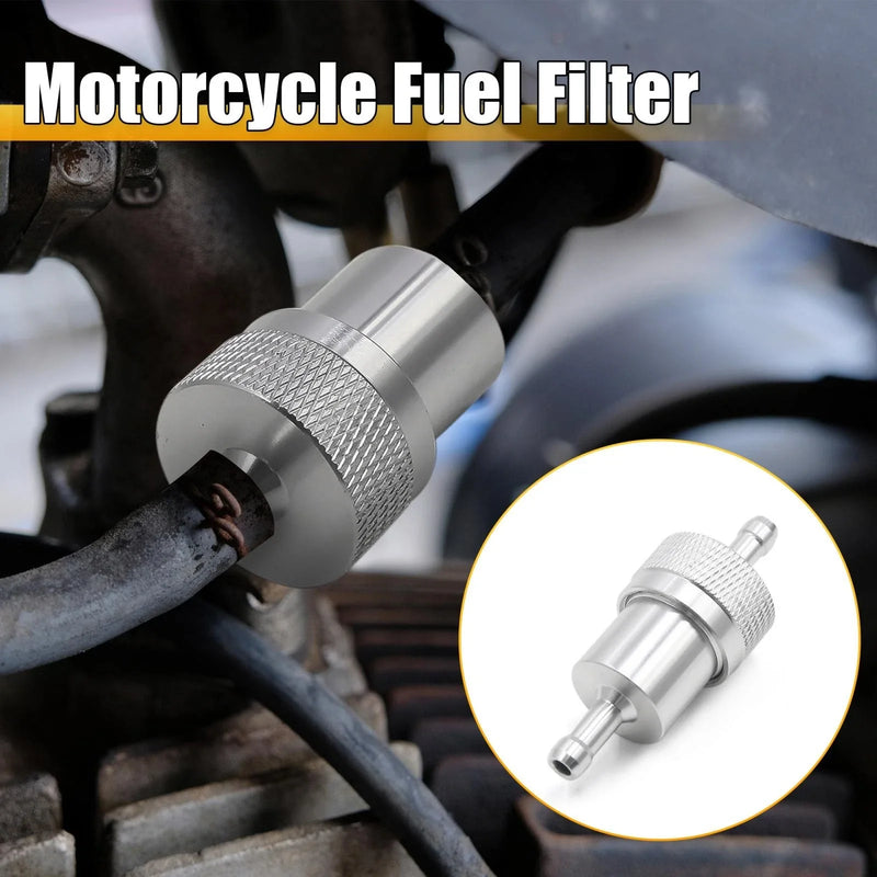 6mm Dia Hose Aluminum Alloy Motorcycle Oil Fuel Filter Cleaner Silver Tone