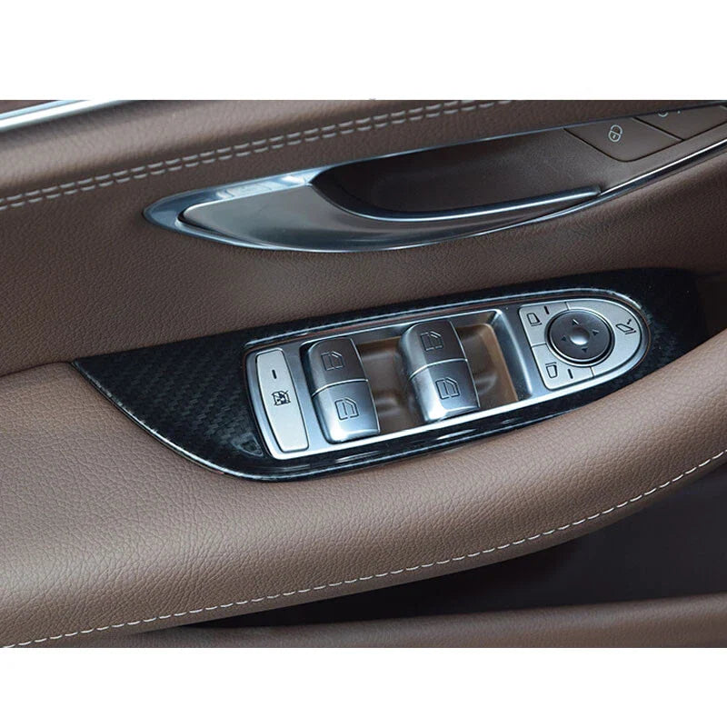 Benz E-Class W213 2016-2018 Carbon Fiber Style Door Window Switch Panel Trim