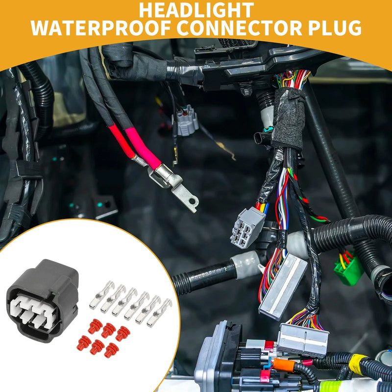 Toyota 6 Pin Headlight Waterproof Connector Plug 1 Set Dark Gray 2.2mm